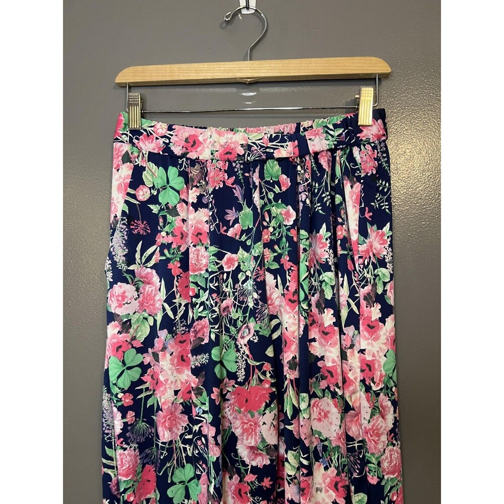 Antthony Originals Pants Womens PL Navy Pink Floral Harem Elastic Waist Stretch